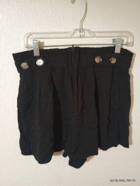 a.n.a Black High-Waist Pleated Shorts with Button Accents